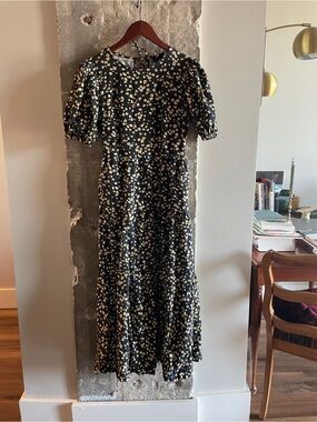 Who What Wear Black Maxi Dress with Cream Floral Print
